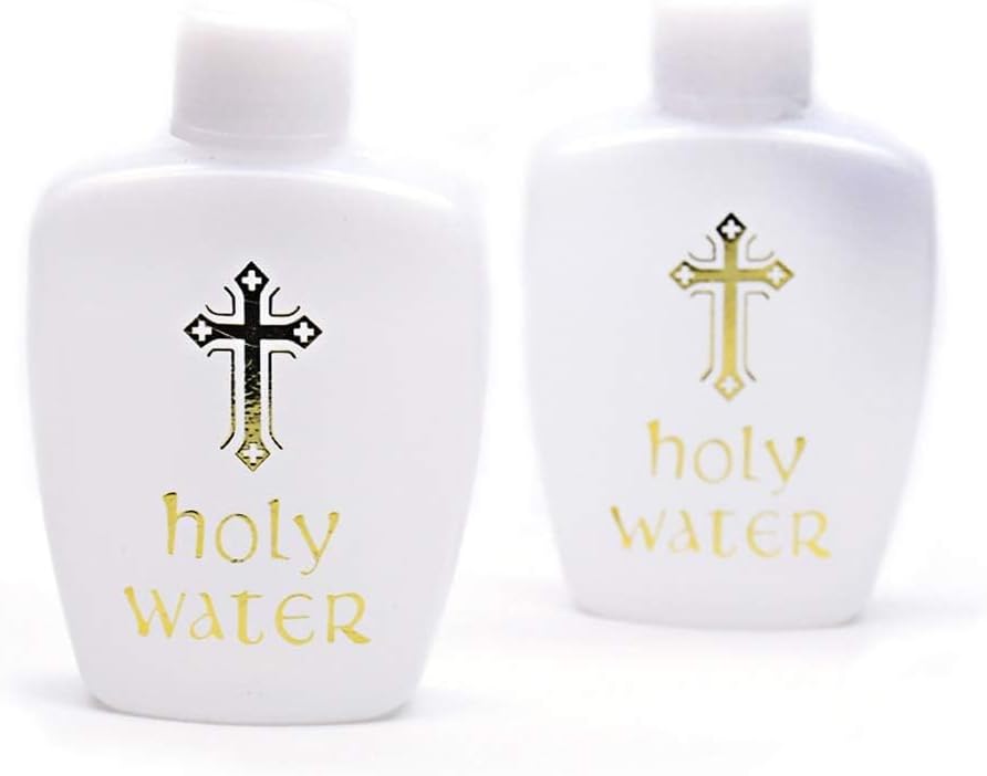 40 Pcs 2 Oz Catholic Christian Holy Water Bottles Empty Gold Cross Holds Container 60ml Plastic Reusable Bottle Set for Home Kitchen Baptism Religious Church Party Decorative Accessories