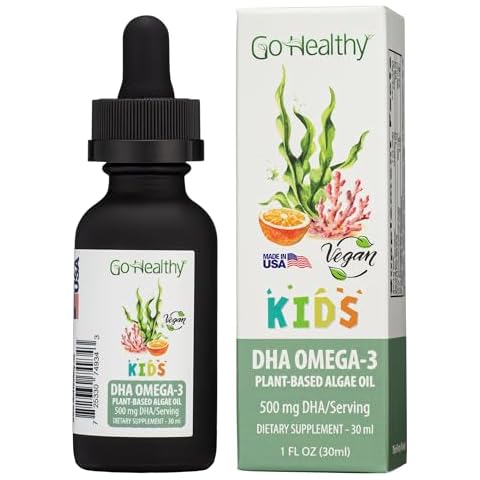 Go Healthy DHA Omega 3 Drops for Kids, Toddlers & Infants - Vegan Fish Oil Alternative - Supports Brain & Eye Development, Just 3 Ingredients, Organic Orange Flavor, 30-60 Servings Cover