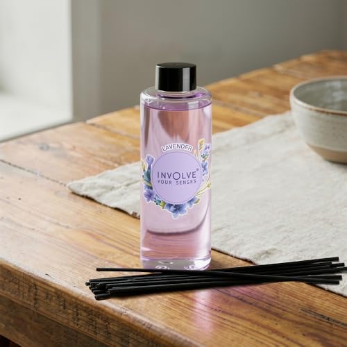 Image of Involve Lavender Reed Diffuser Refill with Free 10 Reed Sticks - 120 ml | Long-Lasting Home Aroma Diffuser for Living Room, Bedroom & Gifting | Home Decor | Home Fragrance | Diffuser for Home