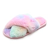 aonegold pantofole donna invernali ciabatte pelose donna da casa pantofole peluche warmer fluffy antiscivolo ciabatte con pelo(arcobaleno,taglia 40-41)