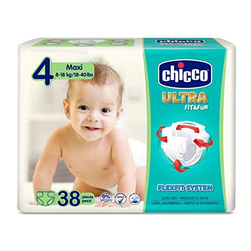 Chicco Chicco Ultra Fit&Fun - Pack 38 pañales ultra absorbentes, Talla 4, 8-18 kg (Maxi) 38 ud - Pañales Maxi 8-18 kg 38 ud