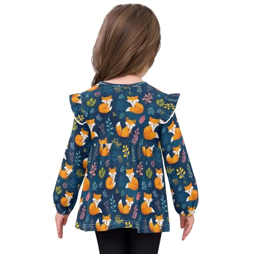 Orange Fox Leaves Girls Shirts Cotton Long Sleeve Ruffle Toddler Tee Tops4