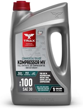 TRIAX Kompressor MV 100 SAE 30, Full Synthetic, Multi-Vis Air Compressor Oil | For Rotary, Vane, Screw, and Reciprocal | Commercial Grade | High Temp | Non-Detergent (1 Gallon)
