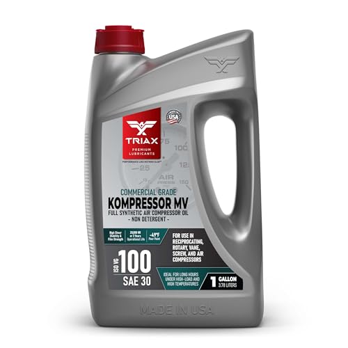 TRIAX Kompressor MV 100 SAE 30, Full Synthetic, Multi-Vis Air Compressor Oil | For Rotary, Vane, Screw, and Reciprocal | Commercial Grade | High Temp | Non-Detergent (1 Gallon)