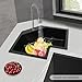 Corner Kitchen Sink, Undermount/Flushmount Kitchens Sink, Black Quartz Undermount Sink 8.27 Inch Deep, Irregular Single Bowl Workstation Sink for Kitchen/Homes/Restaurants/Bars, 220 lbs Capacity