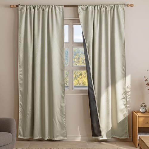 Image of HOMEMONDE 100% True Blackout Curtains 6 Feet Window - Set of 2 Curtains, Embossed Panels Light Block Thermal Insulated & Noise Reducing Top Style Rod Pocket Curtains (Off White, 72Inch)