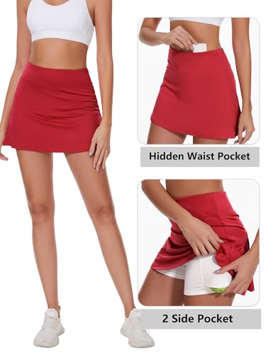 Image of Ibeauti Womens Back Pleated Athletic Tennis Skorts Golf Skirts with 3 Pockets Mesh Shorts for Running Active Workout