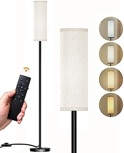 Floor Lamp for Living Room Bedroom, Modern Floor Lamp with Remote,Stepless Dimmable 12W Bulb Included,Standing Lamps LED Tall Lamp for Bedroom Office(Beige)