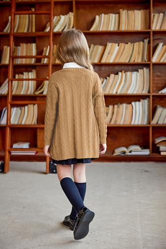 Image of Arshiner Girls Open Front Cardigan Long Sleeve Casual Kids Fall Clothes Solid Thick Chunky Sweater Coat with Pockets