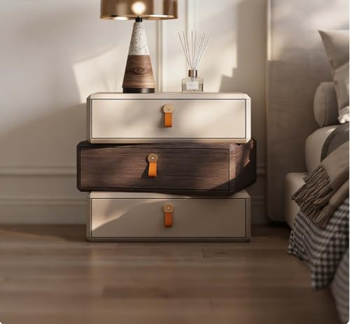 FROBON Solid Wood 3-Tier Rotating Nightstand with 3 Drawers -