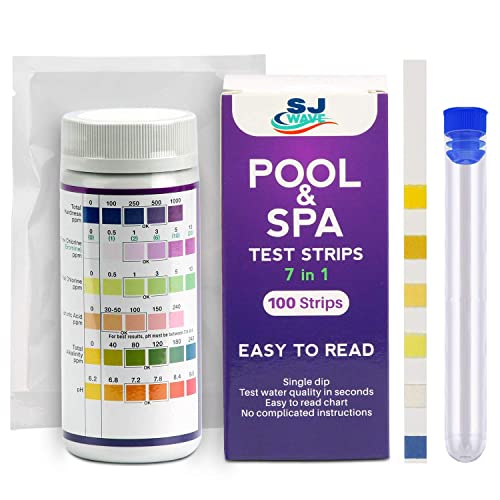 7 In 1 Pool & Spa Test Strips | Water Testing Kit Hot Tub Test Strips Detects Ph, Chlorine, Bromine, Hardness, Alkalinity, Cyanuric Acid 100 Strips #TOP19