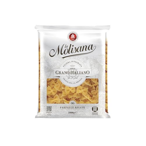 La Molisana – Farfalle Rigate n. 66, Confezione da 1 kg di Pasta di Semola di Grano Duro, Trafilata al Bronzo, da Solo Grano Italiano
