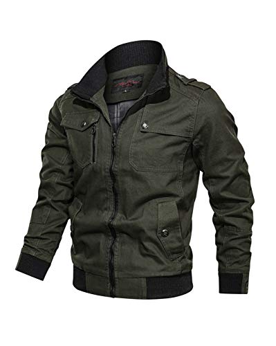 Minetom Hommes Printemps Hiver Coton Militaire Tactique Veste Veste Moto Homme Multi-Poche Bomber Blousons Vert L
