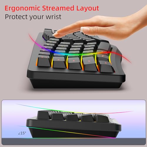 HXMJ-Wired Ergonomic Gaming Keyboard,Mechanical Feel,Detachable USB Cable,69 Keys,RGB Backlit-Black - image 3