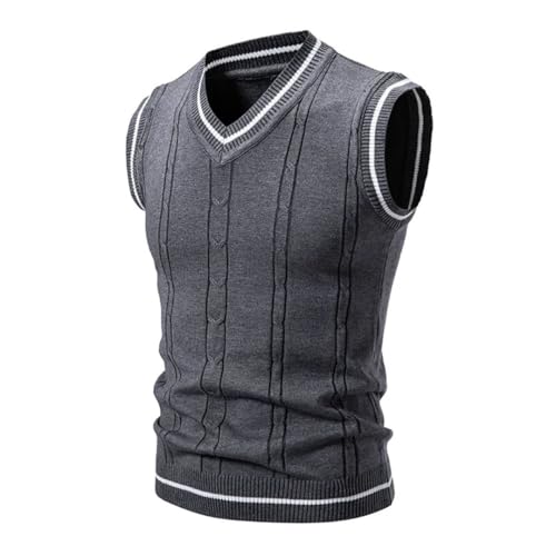 Men’S Fashion Patchwork V-Neck Knitted Sweater Vest Twist Pattern Slim Fit Casual Sleeveless Pullover Tank Top3