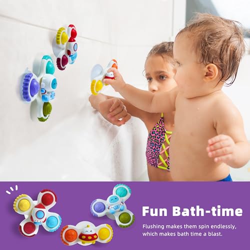 Image of LiKee Strong Suction Cup Fidget Rotating Sensory Bath Toys for Baby Christmas Stocking Stuffers, Airplane Car Travel Table & Window Toys for Toddler Boys and Girls, 10+ Months