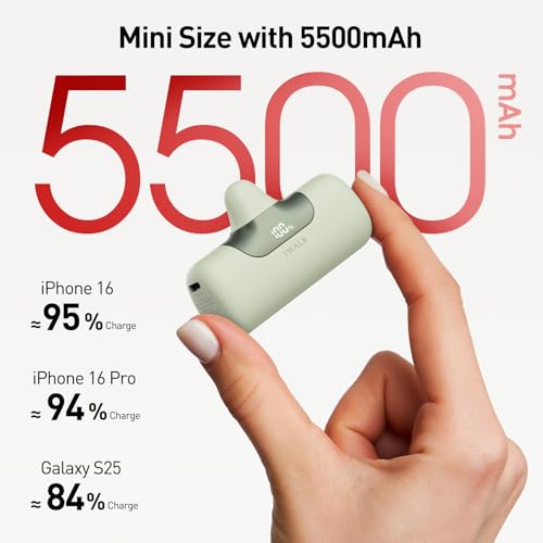 Image of iWALK Portable Charger 5500mAh Next-Gen Small Power Bank 22.5W Fast Charging Battery USB-C Portable Phone Charger for iPhone 17 /16 /15 17 Plus 17 Pro Max iPad, Samsung Galaxy S25 S24 S23 Android, Green