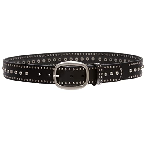 Ladies Oval Buckle Metal Circle Studded Leather Belt3