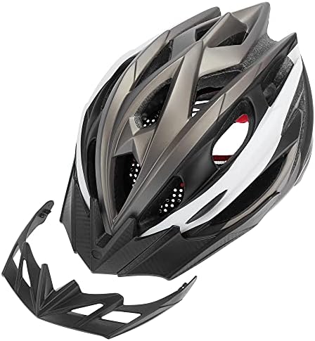 X AUTOHAUX Adult Men Women Road Cycling Helmet Moutain Bike Helmet Lightweight with 2 Detachable Visors Rear Light and Storage Bag Titanium Tone