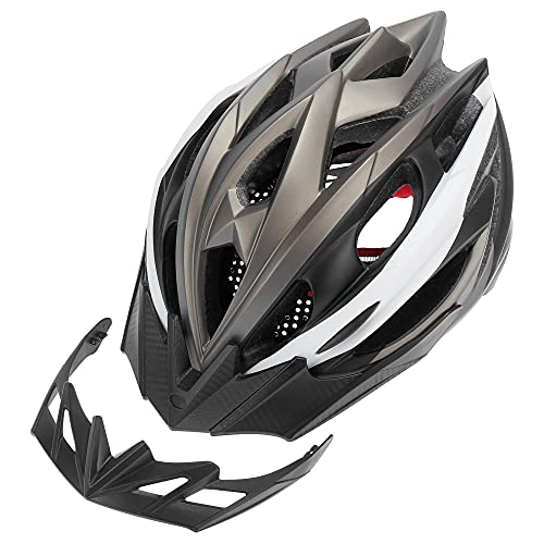 X Autohaux Adult Men Women Road Cycling Helmet Moutain Bike Helmet Lightweight With 2 Detachable Visors Rear Light And Storage Bag Titanium Tone #TOP23