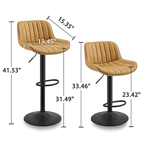 Volans Bar Stools Set Of 4, Mid Century Counter Stools Faux Leather Swivel Adjustable Height, Counter Height Pub Bar Chair With Back, Stools For Kitchen Counter, Black Powder Coated Base, Yellow #TOP1