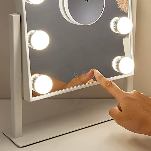 Hompoem Vanity Mirror With Lights,9 Led Bulbs Hollywood Vanity Mirror With Lights,Touch Control Design 3 Colors Dimable,Detachable 10X Magnification Mirror Lighted Vanity Mirror(White) #TOP6