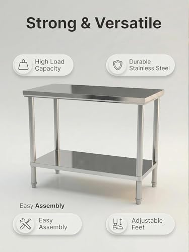 Image of Stainless Steel Table Prep & Work 20 x 32 Inches, NSF Commercial Heavy Duty Table with Undershelf and Galvanized Legs for Restaurant, Home and Hotel