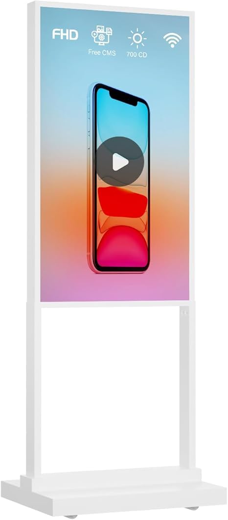 Digital Signage Display 43 Zoll, Tragbar Werbedisplay Digital, Digitaler Kundenstopper 4K LCD, Geeignet für Einzelhandelsgeschäft, Restaurant, Einkaufszentrum und Gewerbezentrum, Weiß