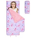 NICE CHOICE Toddler Nap Mat for Daycare Preschool Boys Girls Extra Large Rolled Sleeping Bag Mat with Pillow and Blanket for Toddler Boys Girls Kindergarten Travel Camping(Mermaid)