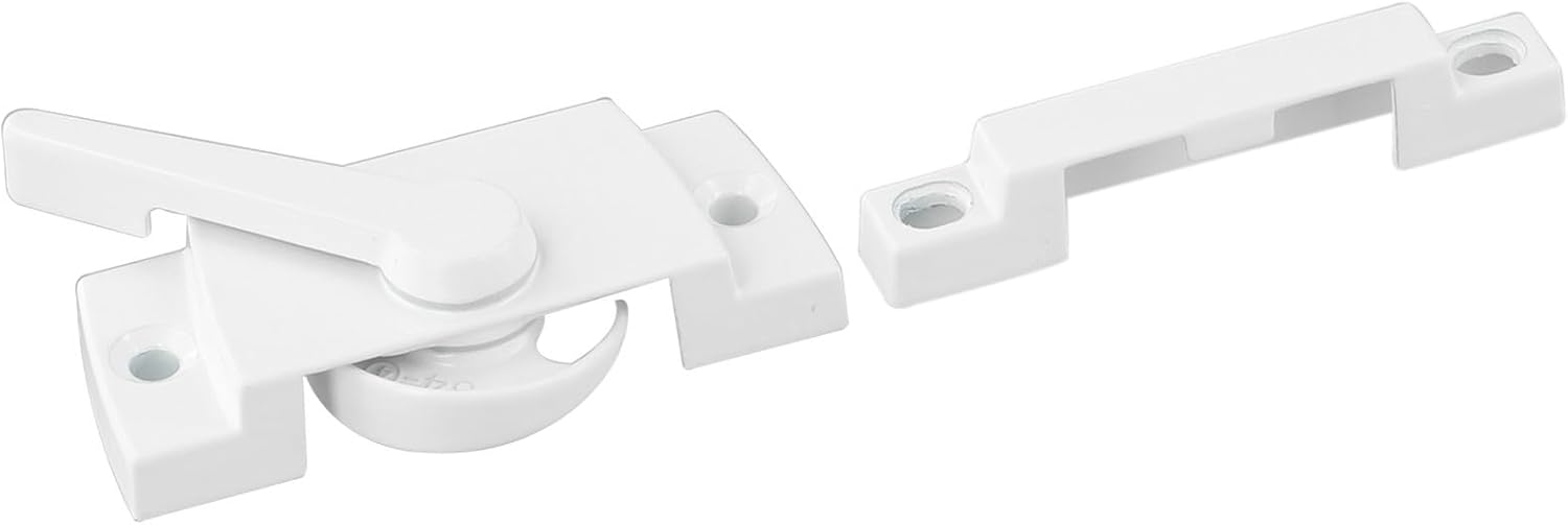 White Zinc Alloy Sash Lock Single Hung Vinyl, Secure Sliding Casement Latch with Anti-Studs, 60x25mm Fitch Catch Hardware(Left)