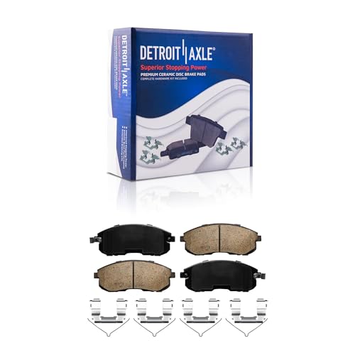 Image of Detroit Axle - 4 Lugs Front Brake Kit for 2000-2006 Nissan Sentra, 1993-2001 Altima, 1999-2002 Infiniti G20, Drilled and Slotted Brake Rotors w /Ceramic Brakes Pads: 11.02'' inch Rotors