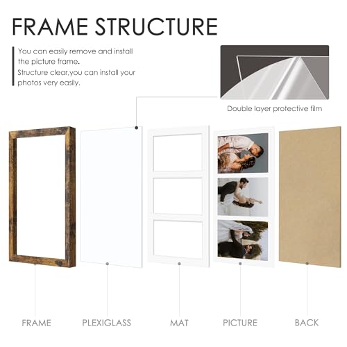 Image of DUENPY 8x16 Collage Picture Frame, 5x7 Collage Picture Frame Displays Three 5x7 inch Photos, or 8x16 (Without Mat) for Available Horizontal Wall Mounting Display and Vertical, Brown.