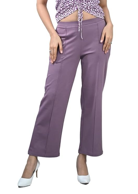 Image of Mlada Mid Waist Wide Leg Flared Pants Elastic Waist Band for Women Office Work Formal Wear Stretch Cotton Knit Flare Pants Utility Pockets Extra Flare Pants Trousers for Travel