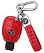 Womens Red Genuine Leather Key Case Cover Shell for Mercedes-Benz 3-Button Keyless Entry Remote Control Smart Car Key Protection Fob Skin Cover Etui with Braided Key Chain & Key Rings