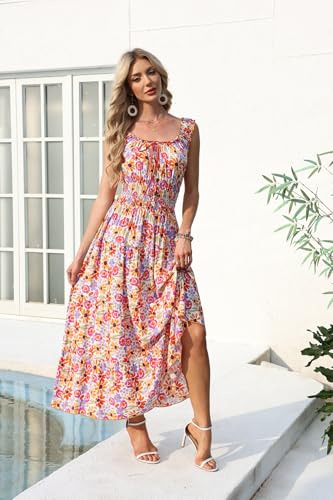 Image of OSTOO Women's 2026 Summer Boho Floral Print Tiered Casual Flowy Long Maxi Dress