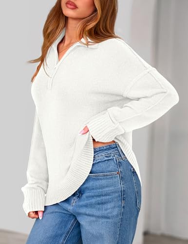 PRETTYGARDEN Womens Sweaters Quarter Zip Pullover Early Fall Fashion 2025 Long Sleeve V Neck Collared Knit Winter Jumper Tops3