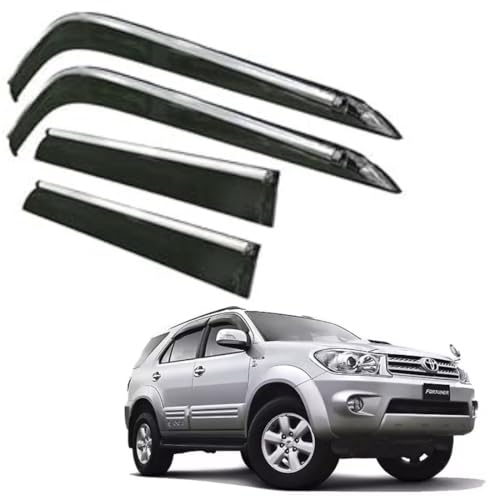 Image of CAR SAAZ Side Door Visors for Fortuner (2009-2016)(Set of 4Pcs)|Smoke Finish Chrome Lined Rain Guards, Polycarbonate