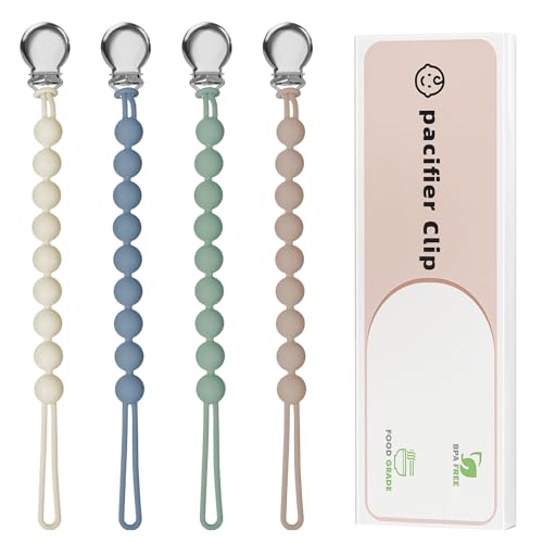 Image of Pacifier Clips for Baby Boy- Loviomad Silicone Paci Clip for Philips Avent Soothie Binky Holder, Baby Newborn Essentials Shower Birthday Gift Round(4-Pack)