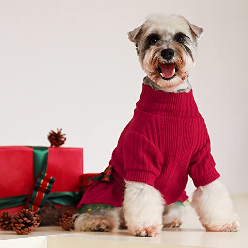 Fitwarm Dog Christmas Outfit, Knitted Dog Tulle Sweater Dress, Dog Winter Clothes For Small Dogs Girl, Cat Apparel, Red, Green, Large #TOP1