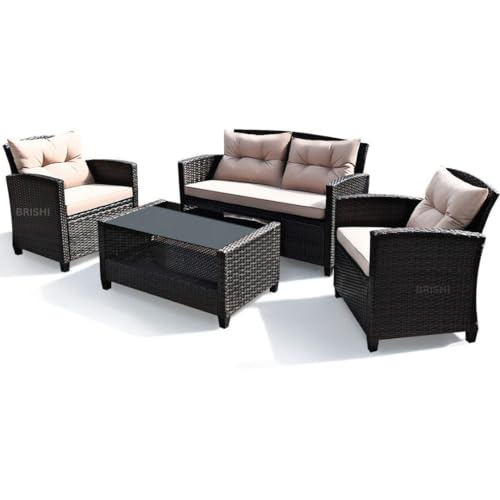 Image of Amazon Brand - Solimo Solara Outdoor 4 Seater Sofa Set | Balcony Sofa | Patio Furniture Sets | Conversation Sets | Wicker | Garden | Balcony | (Brown)