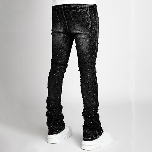 Maiyifu-GJ Men's Skinny Pearl-Embellished Jeans Skinny Streetwear Fashion Denim Pants Casual Slim Fit Jean Trousers2