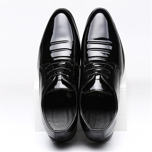 Men's Business Dress Stand Heel Pointed Patent Leather Glossy Wedding Shoes(41)