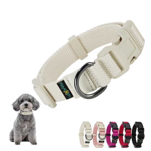 Collare Cane, Collare Regolabili in Morbido Cotone per Cani & Gatto Taglia Piccola Media Grande, Collari per Cane Personalizzato con Medaglietta Rimovibile, 25-40/2,0cm (S), Beige