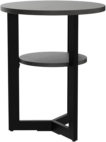 Miniatura 57 de LEEMTORIG CJZ-1338 - Mesa auxiliar redonda con almacenamiento, mesa auxiliar circular de granja para sala de estar, mesita de noche de madera maciza