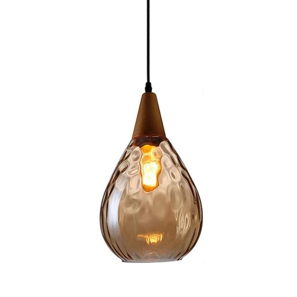 Suspension créative Goutte d'eau, Lampe Suspendue en Bois avec Abat-Jour en Verre en Forme de Larme, luminaire E27, Lustre de Salle à Manger, Lampes à Suspension industrielles rétro pour îlot