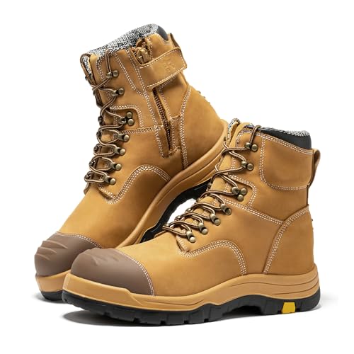 Best Side Zip Safety Boots: Top Picks for Comfort & Protection 13 BOTAS PRO Composite Toe Side Zip Work Boots for Men, 7'' Wheat Lightweight Comp Toe Cap YKK Zipper Non-slip Rubber ASTM F2413-18 EH Safety Boot, Comfortable Lace Up Ankle Support Boots(CP245Z-12)