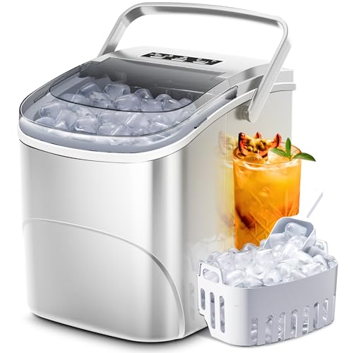 Crzoe Ice Makers Countertop,26Lbs/24H,9 Pcs/6 Mins,Portable Countertop Ice Maker Machine with Self-Cleaning,2 Sizes of Bullet Ice,Small Ice Maker with Handle for Home/Kitchen(Black)