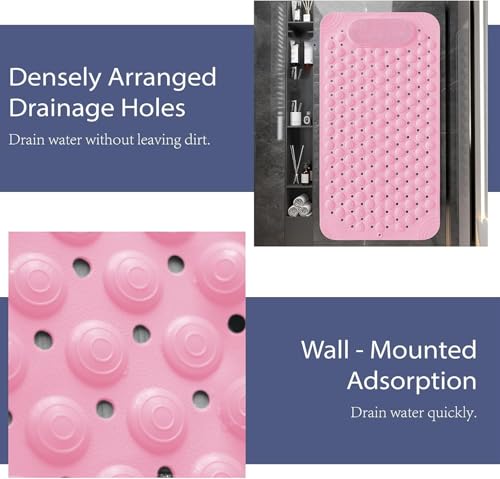Image of Charge -X Anti Slip Bath Mat with Foot Scrubber for Bathroom | 2-in-1 Silicone Shower Mat with Suction Cups & Drainage Holes | Deep Cleaning Foot Scrubber Massage Mat (70 x 35 cm) Pink