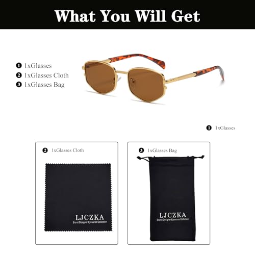 Image of LJCZKA Trendy Square Metal frame Sunglasses for Women Men Retro Polygon Sun Glasses Luxury Classic Shades