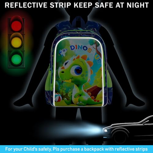 Image of 16 inch Dinosaur Backpack, 3Pcs Boy Bookbag for Elementary Preschool Kindergarten, Kids School Backpacks with Lunch Box (Green)